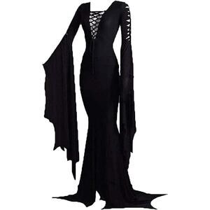 Morticia Addams Floor Dress Costume Women size S Small V-Neck Witch Cosplay